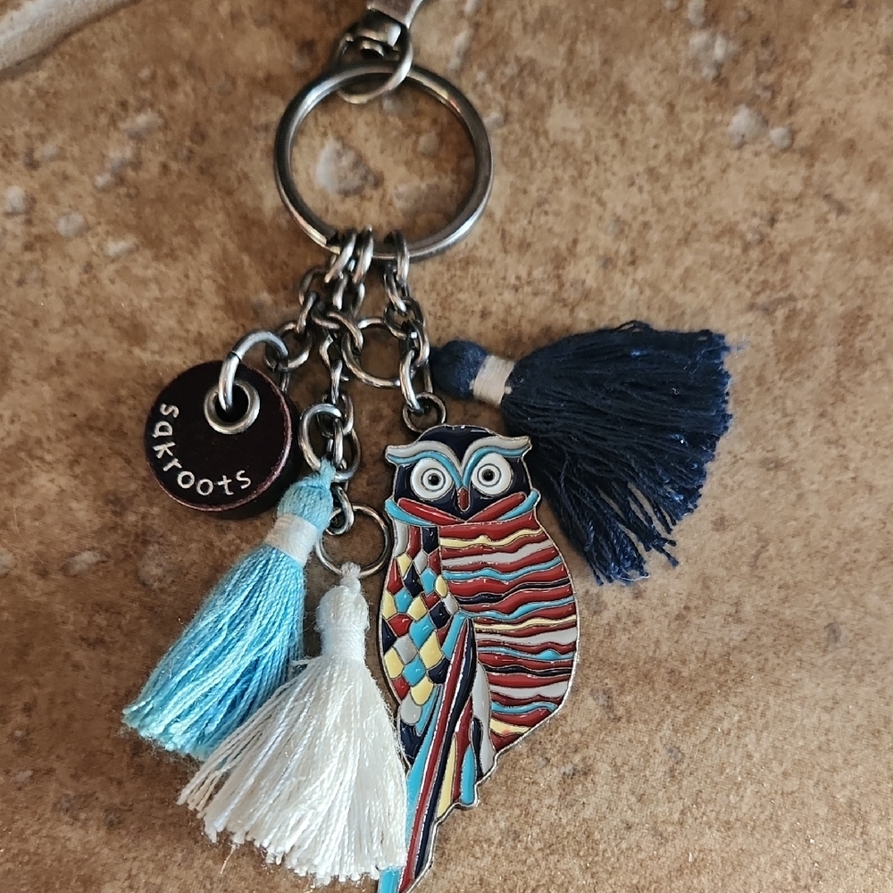 Sakroots Owl Keychain Or Purse Charm with Tassels
